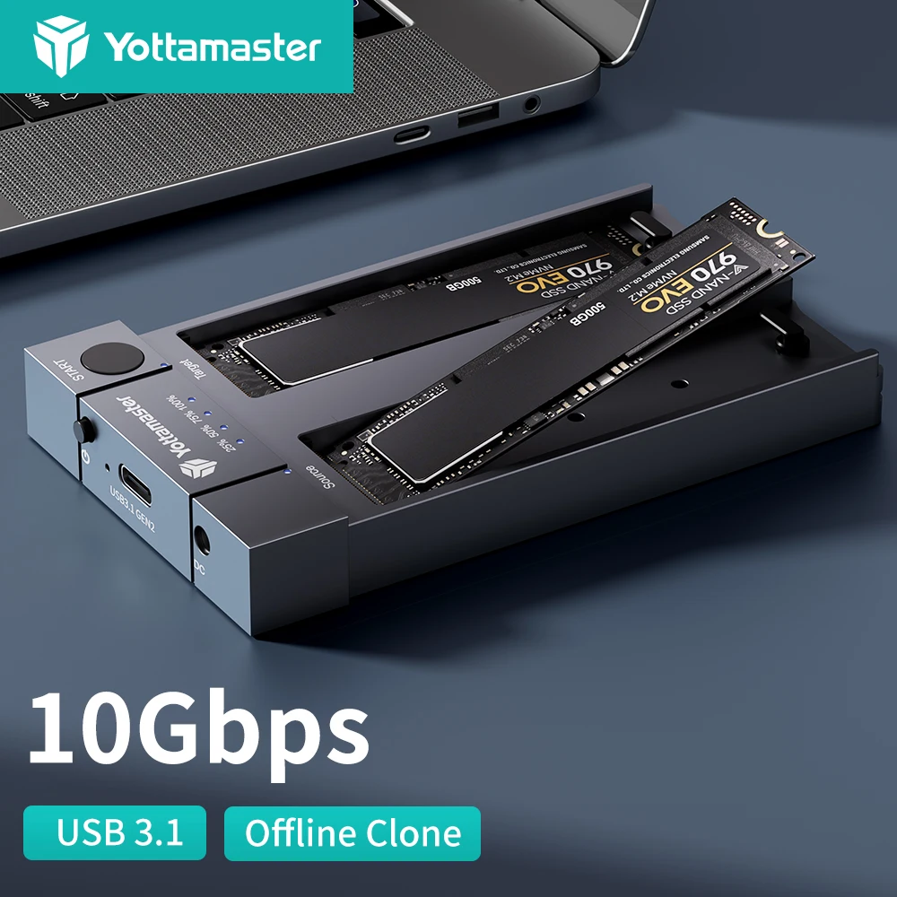 Yottamaster 2Bay M2 NVMe 2Bay SSD Copy Hard Disk Case Copy Speed 550MB/s 10Gbps Type-C  to NVME SSD Enclosure for M Key 2*4TB