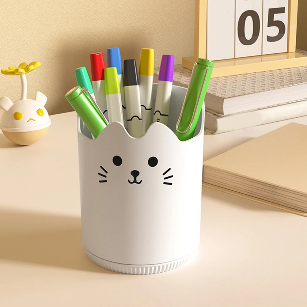 

Cat Design Rotating Makeup Brush Holder Large Capacity Pen Holder Desktop Storage Container Makeup Organizer for Vanity
