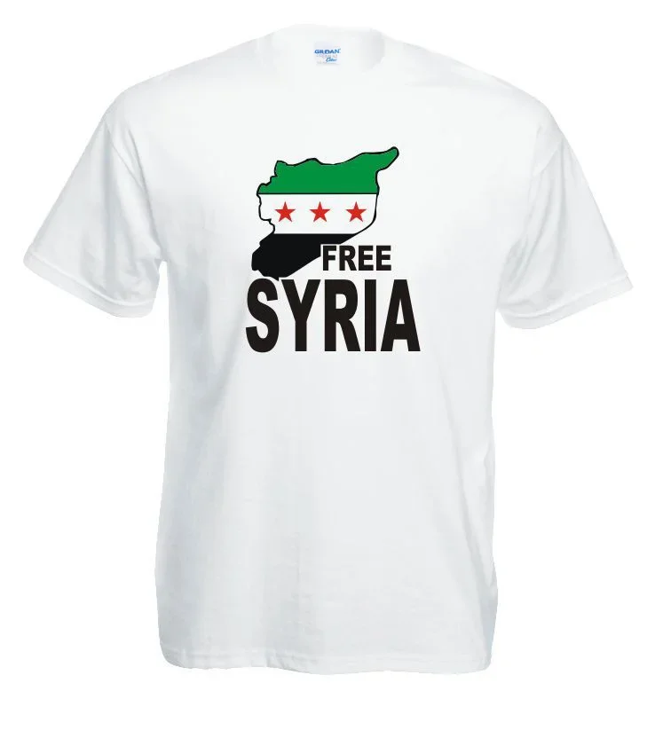Livraison gratuite hommes nouvelle mode haut col rond T-Shirt Yria 100% coton activisme respect syrien hommes T-Shirt impression numérique