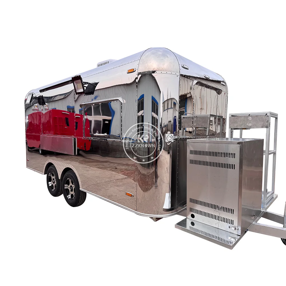    عربة قهوة آيس كريم من الفولاذ المقاوم للصدأ، مقطورة تقديم الطعام المتنقلة، شاحنة طعام همبرغر مع معدات المطبخ بالكامل