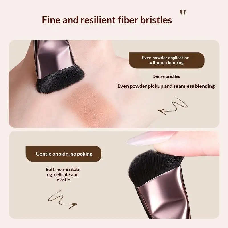 Single Makeup Brush Brown Synthetic Fiber Multi-Functional Powder Blush Brush Full Aluminum Handle Professional Makeup Tool 1 Pc