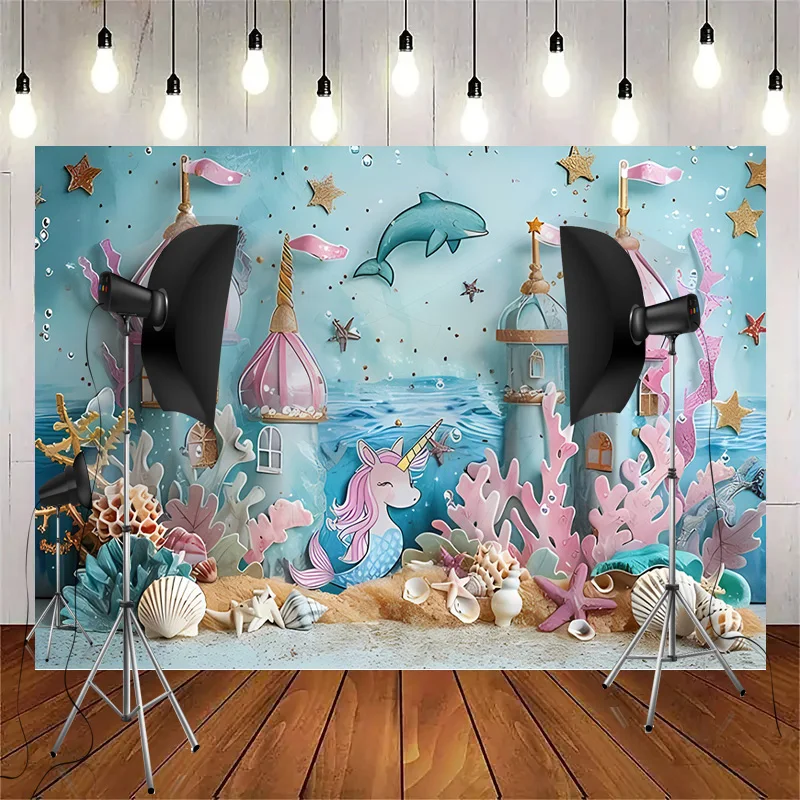 

Beach Shells Sailboat Sea Happy Birthday Photography Background Lighthouse Holiday Baby Party Photo Studio Backdrops VX-02