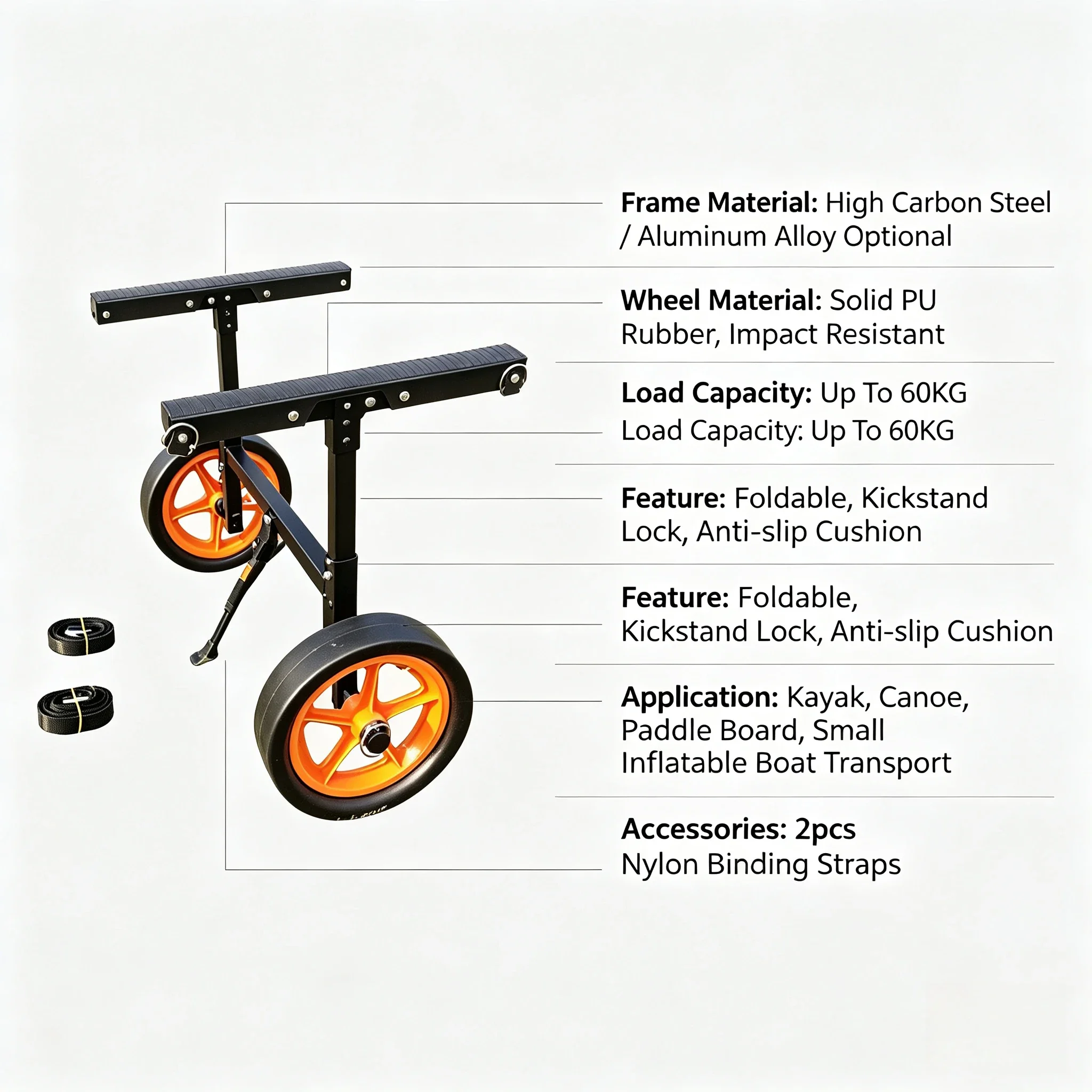 Portable Foldable Iron Kayak Trailer Heavy Duty Canoe Transport Trolley For European American Market