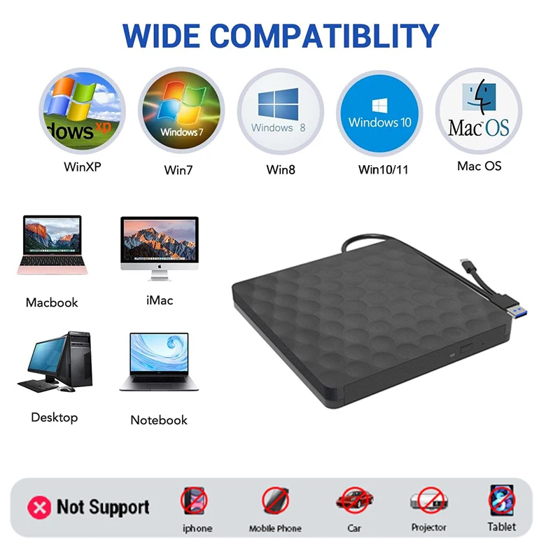 Externe bluray optische Laufwerke USB 3,0 Typ-C BD/CD/DVD RW Reader Writer tragbare Blu-ray-Brenner für Laptop-PC Windows Mac