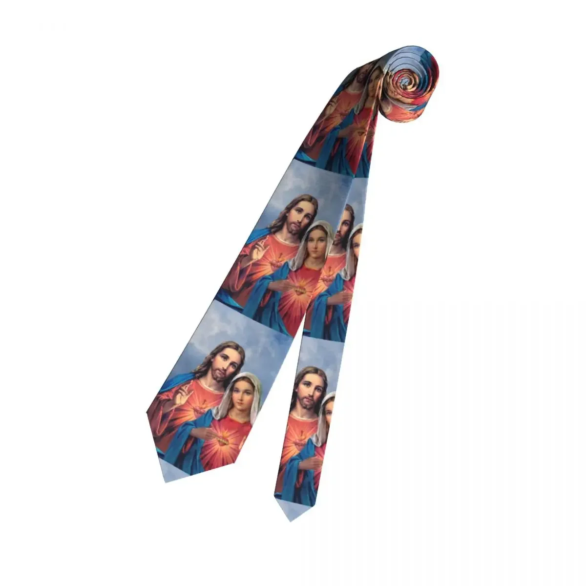 Sacred And Immaculate Hearts Neckties Men Custom Silk Catholic Jesus and Mary Neck Tie for Business