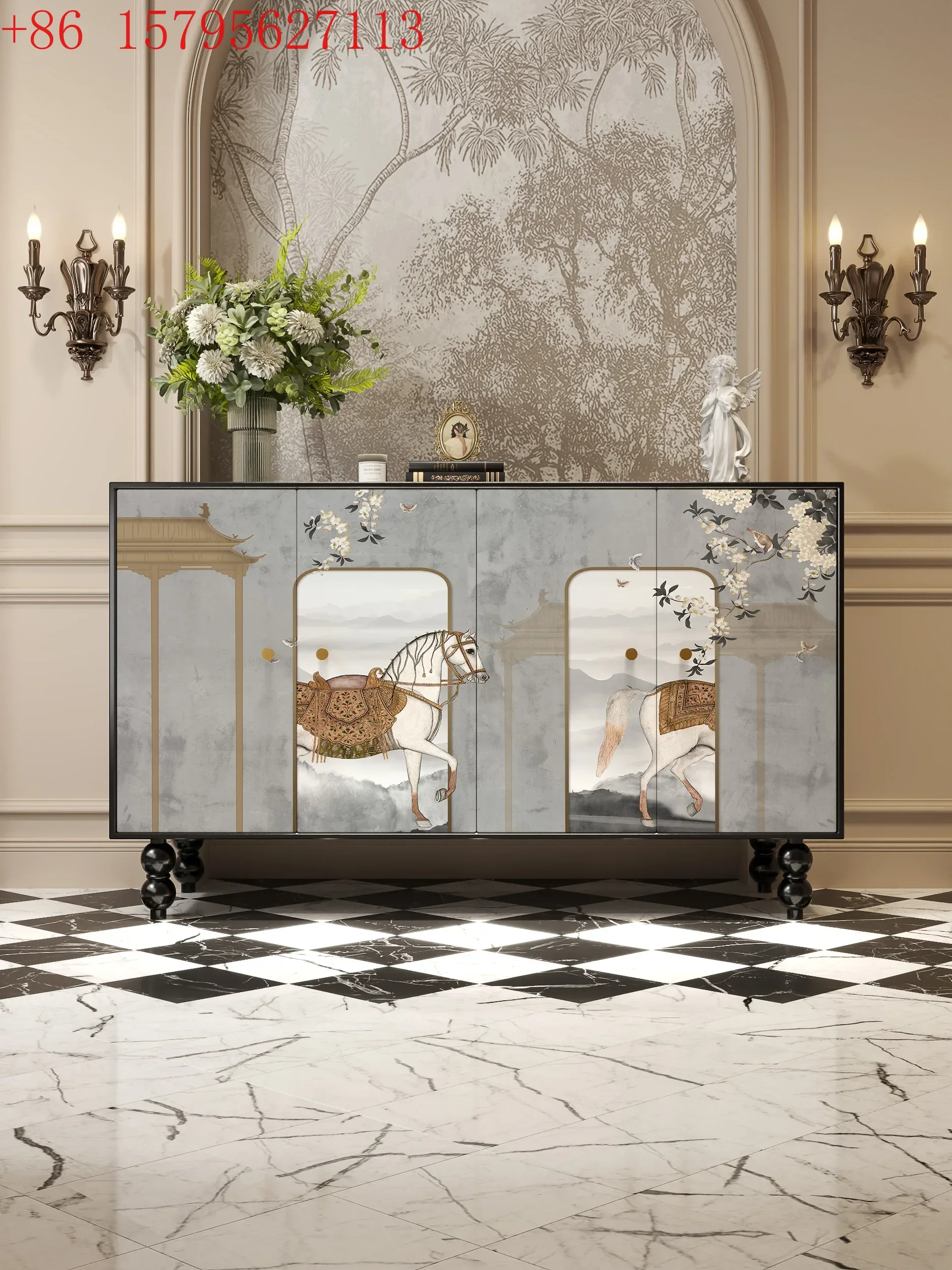 

Medieval French entrance cabinet, entrance door, dining side, living room partition, solid wood storage chest