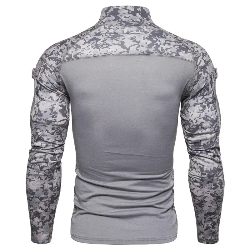 Men's Tactical Camouflage T-Shirts Outdoor Combat Military Uniform Zipper Sweatshirt Mens Long Sleeve Pocket Fitness Shirts Tops