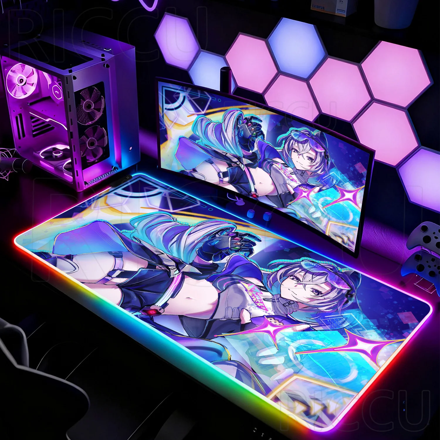 

RGB XXL HD Game Honkai Star Rail Silver Wolf LV 999 Mouse Pad Large Desk Mat Keyboard Office Rubber PC accessories LED Mousepad