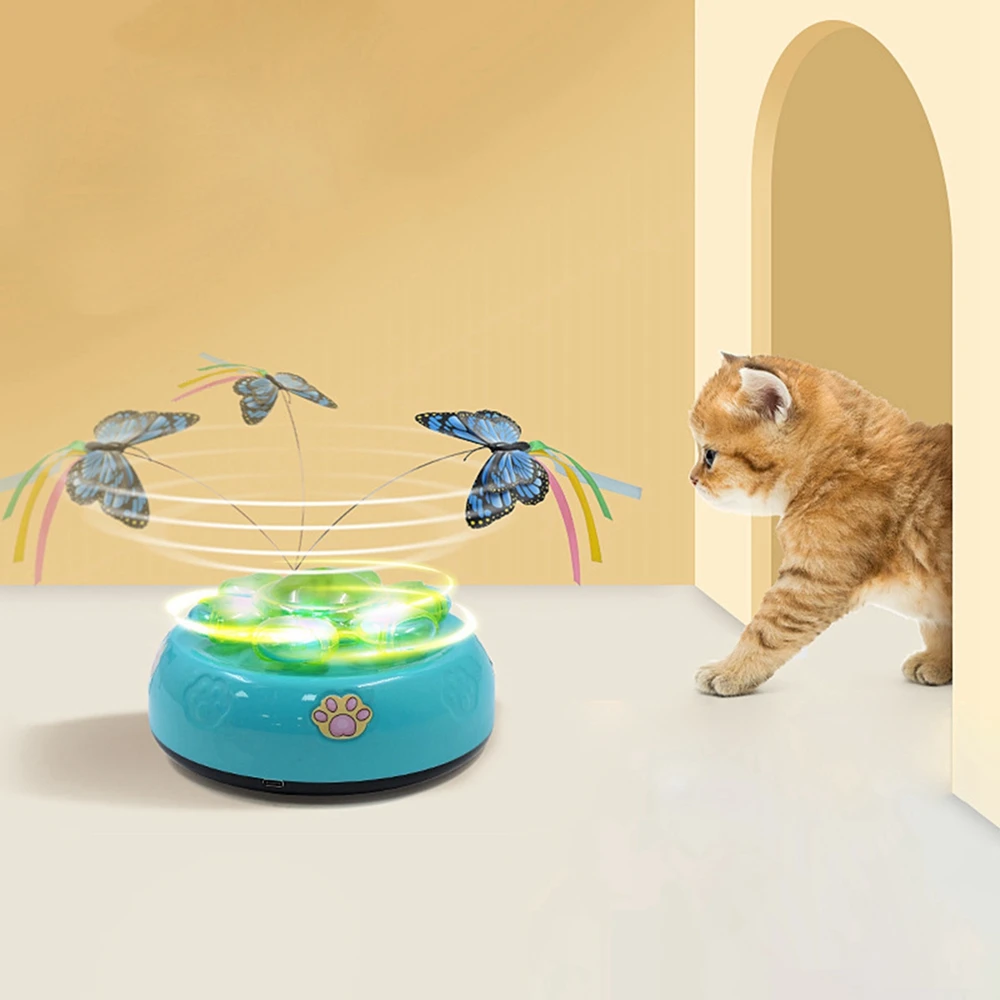 Automatic Interactive Cat Toys Rechargeable Fluttering Butterfly Moving Ambush Feather Smart Cat Toy for Indoor Cat Accessories