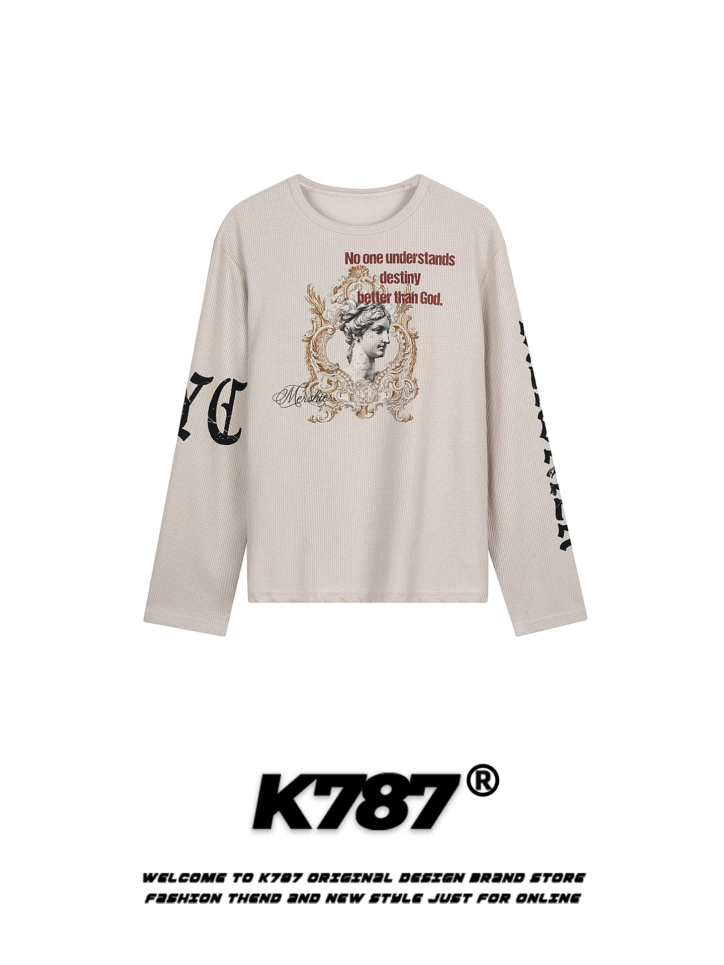 

K787 American Retro Portrait Print Long Sve T-irt ex Loose Spring Lazy Sle Base irt Top for Men And Women