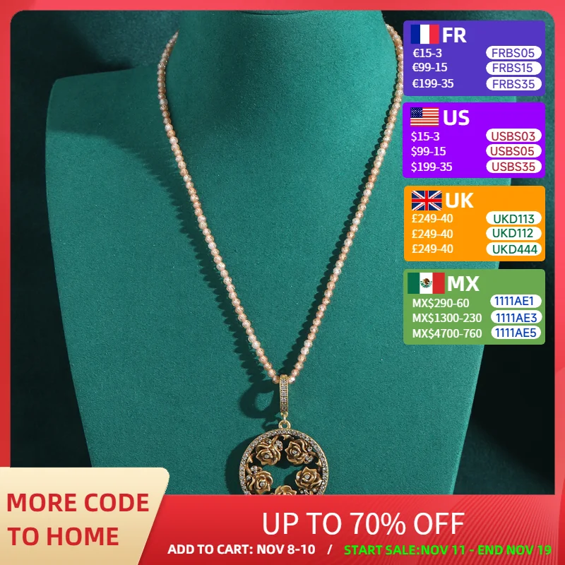 

Vintage Camellia Flower Necklace Pendant Jewelry Beads Gold Color For Woman Retro Wedding Accessories Antique Valentine Day Gift