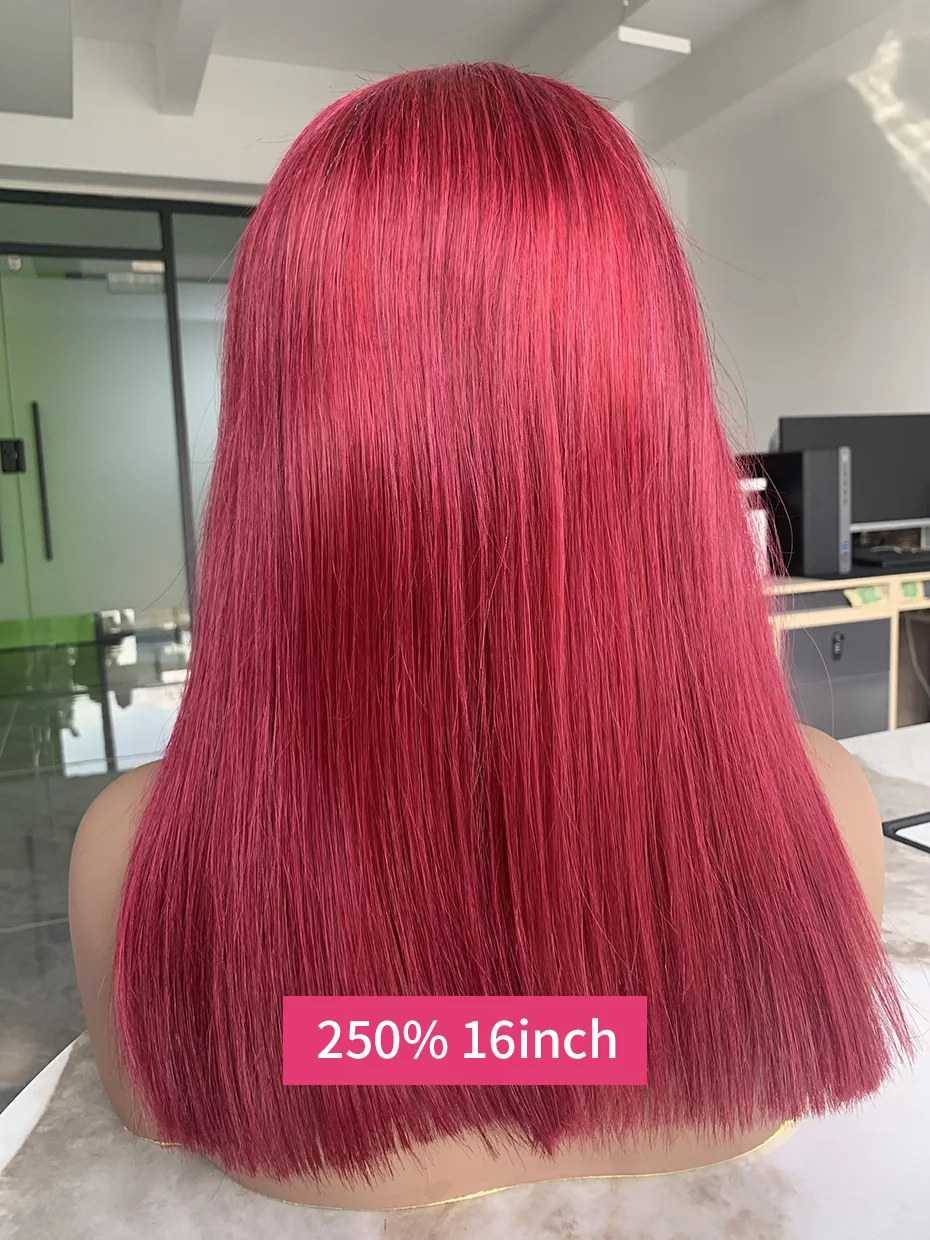 Peluca Frontal de encaje transparente crudo virgen cabello humano 99J corte cuadrado 13x4 Bob pelucas de cabello de lujo pelucas de cabello humano de encaje para mujeres 250%