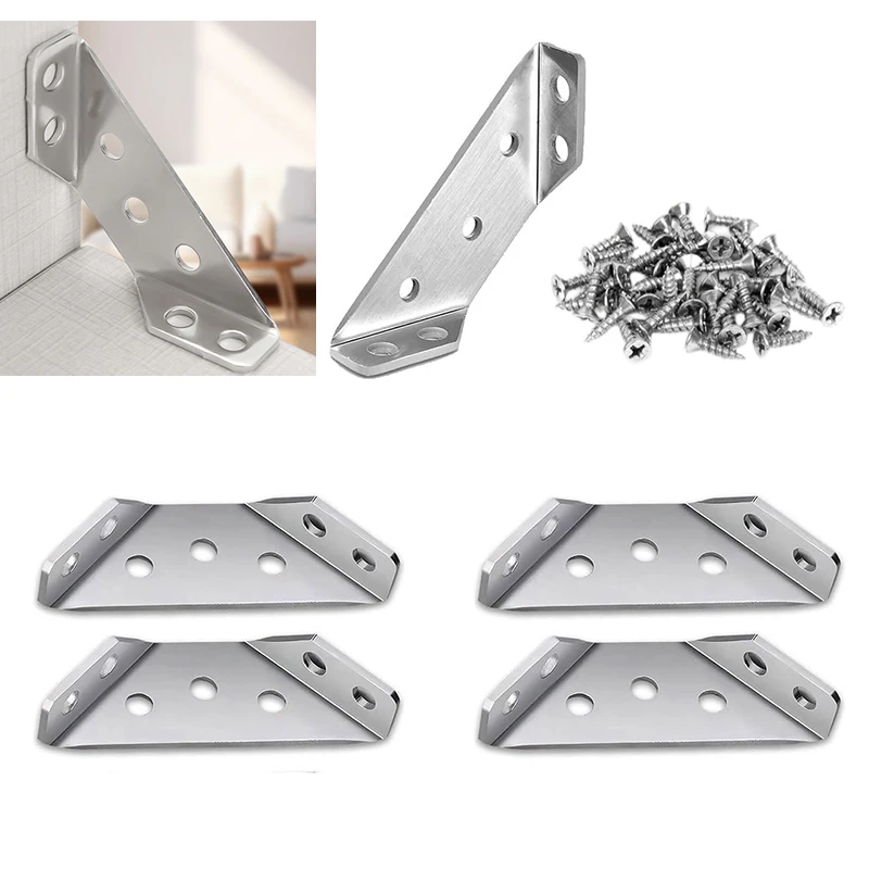 12/24PCS Stainless Steel Corner Bracket Furniture Corner Connector Cabinet Table Chair Drawer Corner Brace With Screw Hardware