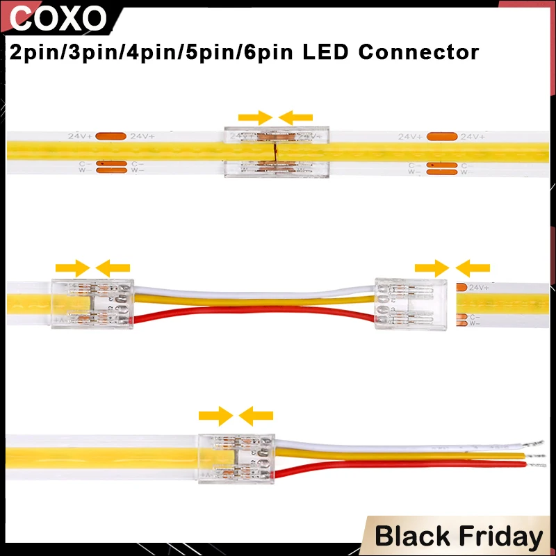 5pcs Solderless LED Connector Transparent for 2pin 3pin 4pin 5pin 6pin FOB COB DIM RGBW RGB CCT SMD LED Strip