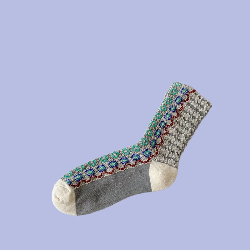 Chaussettes mi-tube en coton pour femmes, style palais, vêtements d'art rétro Ins, fleur de la forêt, haute qualité, mode, 1/3 paires