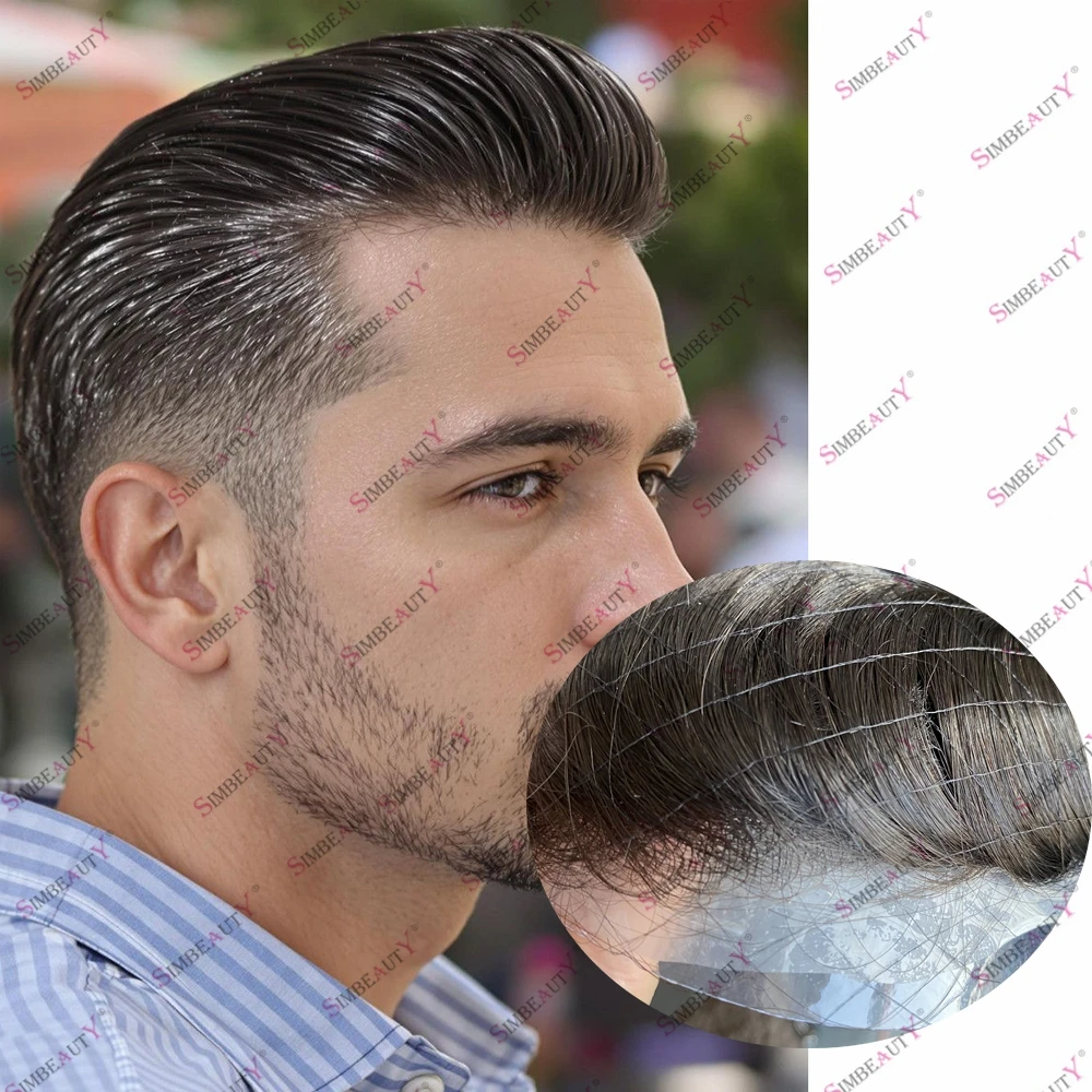 

Необнаружимая натуральная линия роста волос, человеческие волосы, коричнево-серая блондинка, система капиллярного протеза для мужчин, легкий вес, плотность 90%, 0,02 мм, ПУ