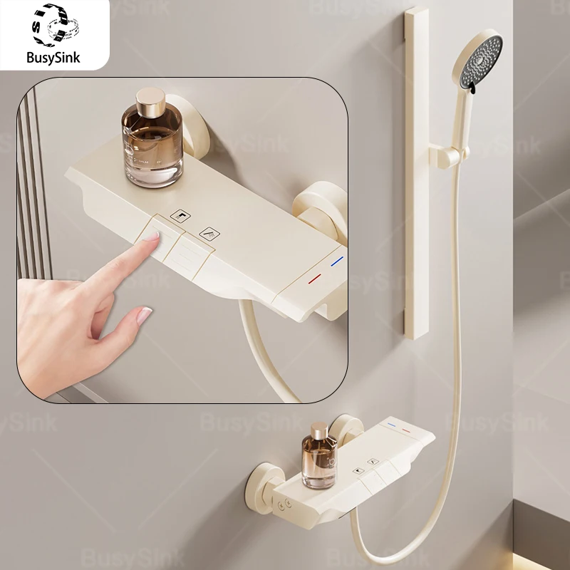 

Bathroom Milky White Shower Set Household Simple Split Piano Keys Free Lift Height Showerhead Multifunctional Shower System Set