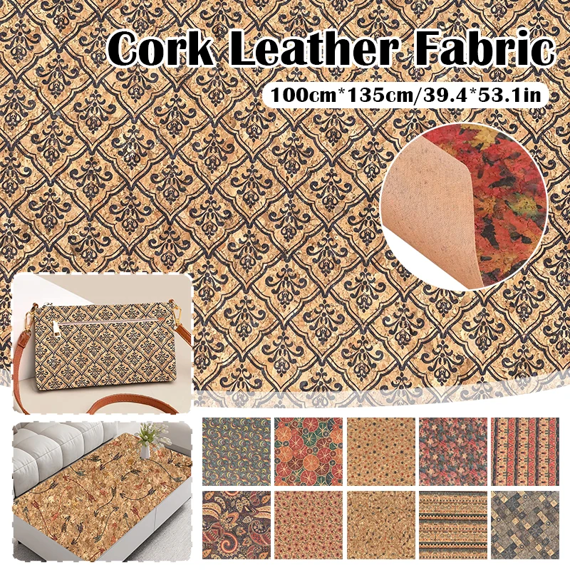 100x135cm Cork Printed Fabric Faux Leather Waterproof Colored Soft Cork Fabric Sofa Car Bag Furniture Decor DIY Sewing Crafts