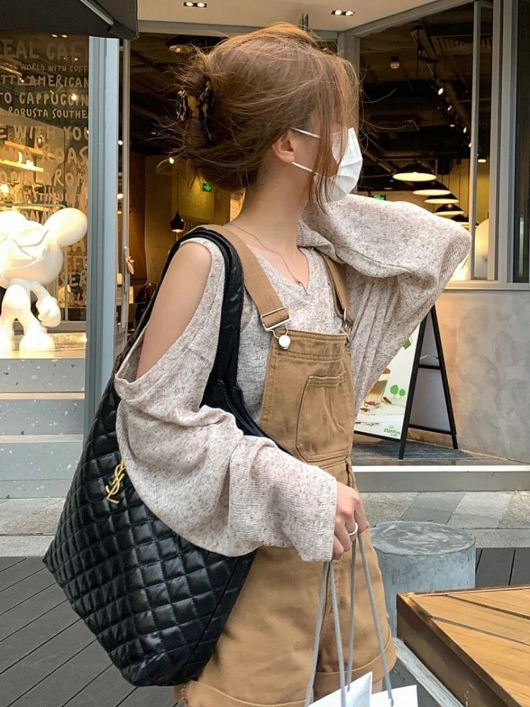 Khaki Playsuits Women Denim Summer Simple All-match Korean Style Vintage Ins Casual College Chic Wide Leg Loose Rompers Ulzzang