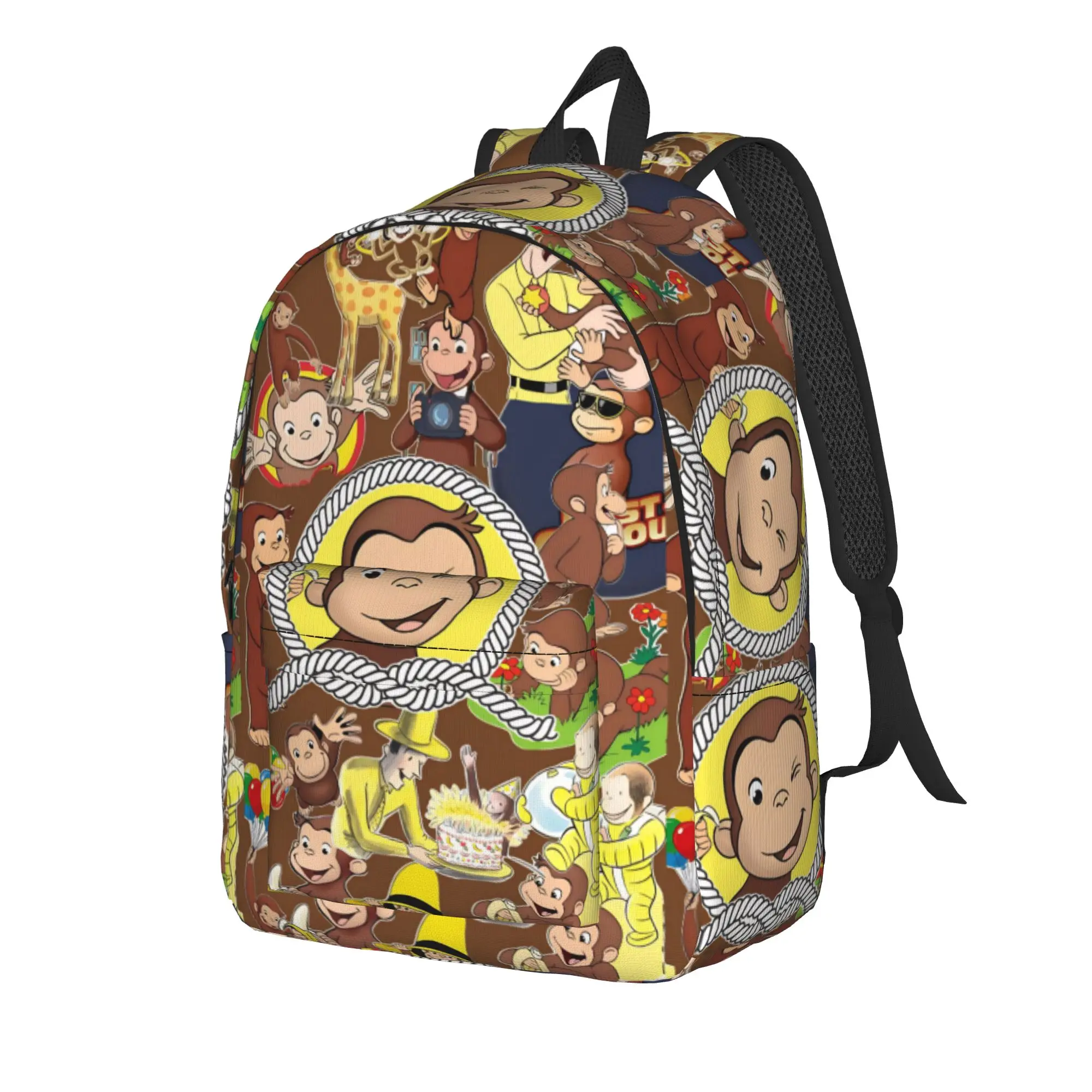 Halloween Curious George Checkered Backpack  Male Polyester Cycling Backpacks Print Modern High School Bags Rucksack