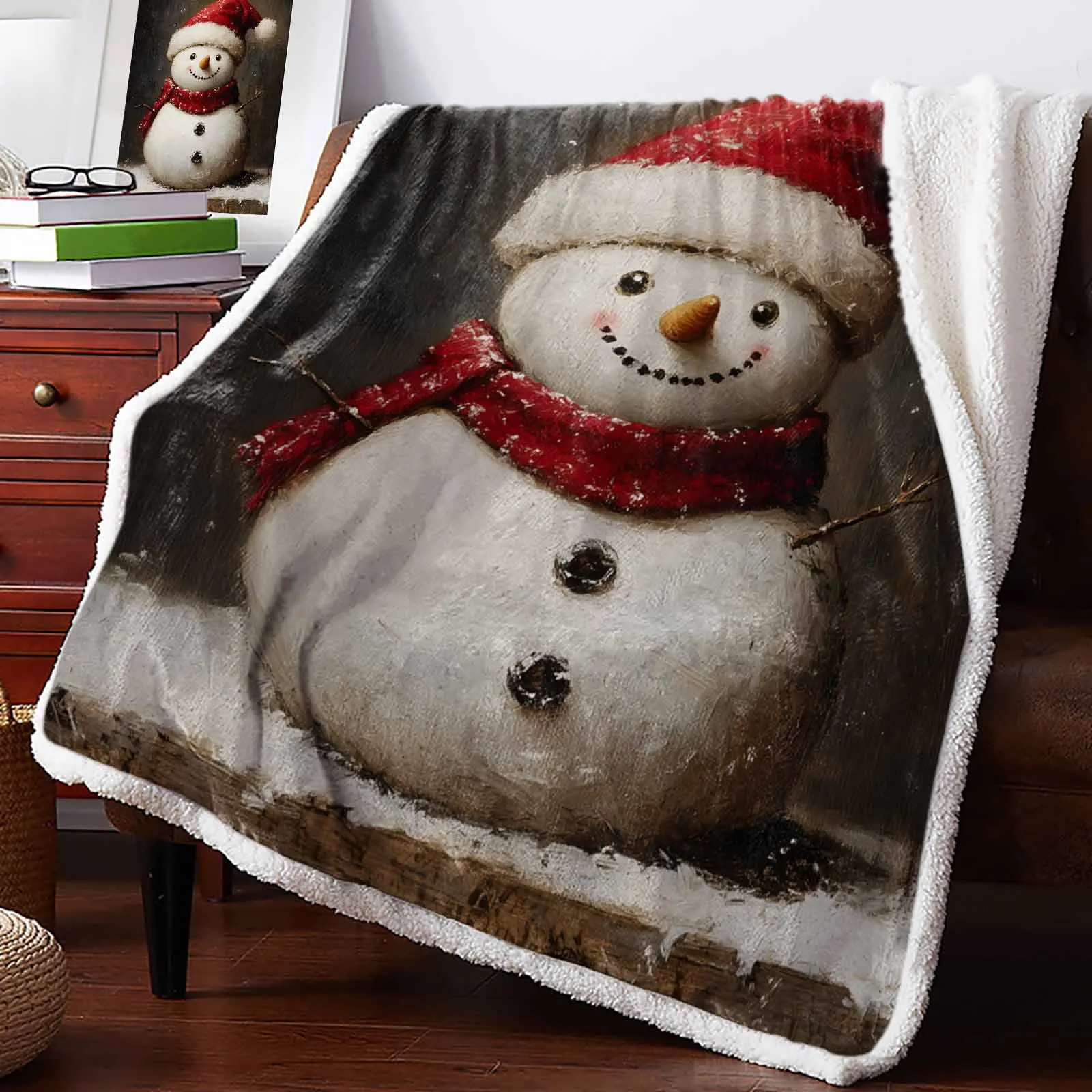 

Christmas Winter Snowman Red Cashmere Blanket Warm Winter Soft Throw Blankets For Beds Sofa Wool Blanket Bedspread