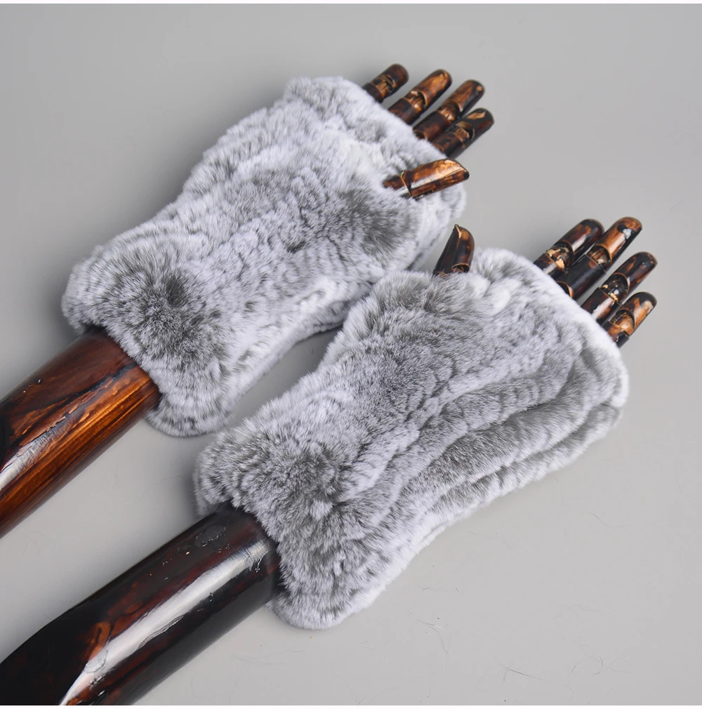 Lady Winter 100% Natural Real Rex Rabbit Fur Glove Women Soft Rex Rabbit Fur Glove Foashion Warm Knitted Genuine Fur Gloves