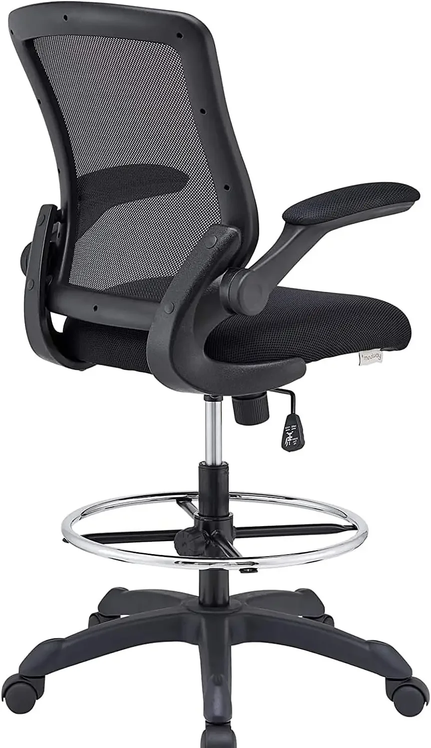 Veer Reception Desk Flip-Up Arm Drafting Chair in Black