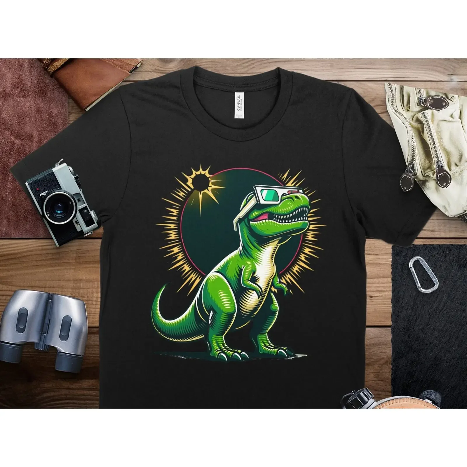 Total Eclipse T Rex Dinosaur Shirt Retro Sunglasses Dino Casual Vintage Summer for All Ages vintage Washed Versatile fashion