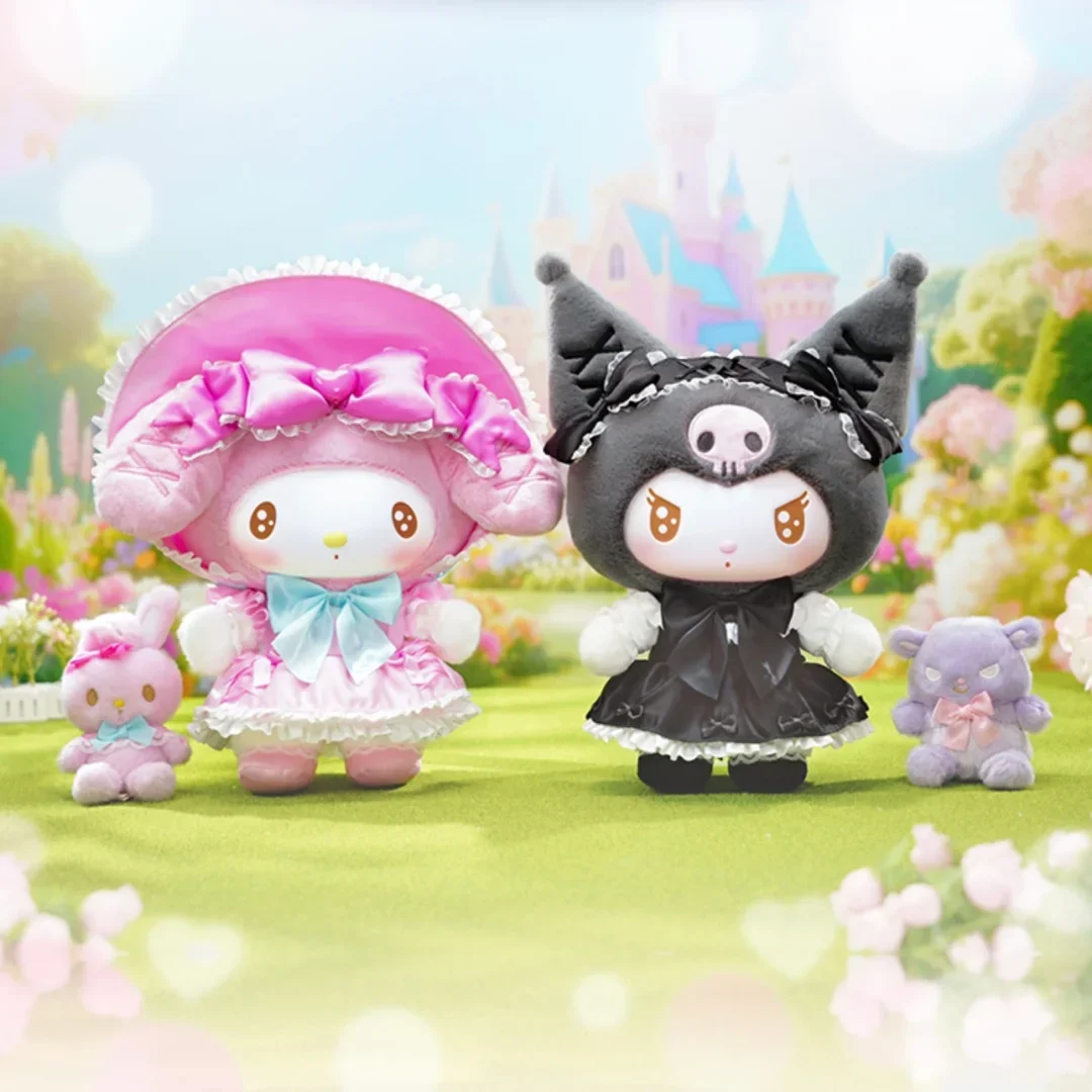 

Kawaii My Melody & Kuromi Sweet Fairy Tale Series, коллекция плюшевых кукол, подвижная рамка, украшение для кукольной комнаты, подарки в форме сердца для девочек