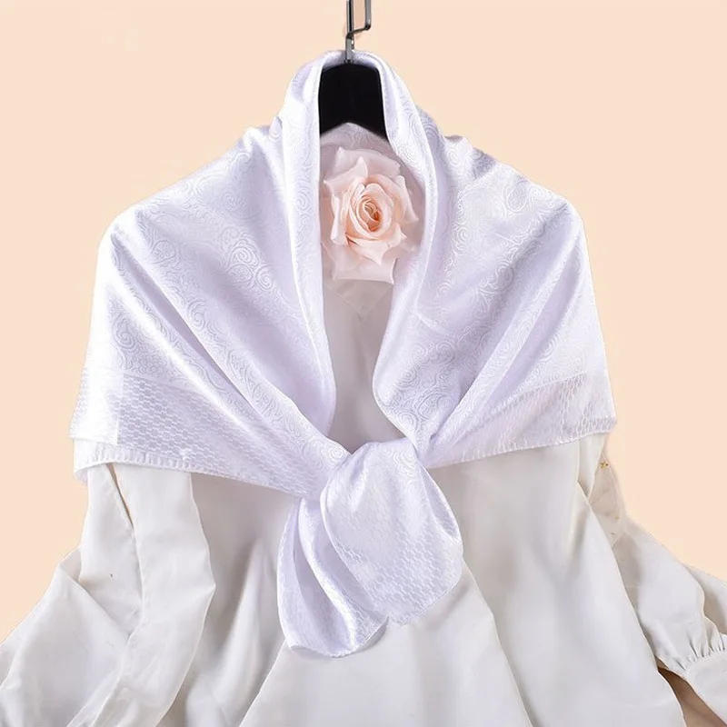 Luxus Blumendruck Seide Quadrat Schal Frauen Weiche Satin Kopftuch Halstuch Kopf Hijab Dame Stirnband Foulard Tasche Ribbo 90x90 cm – Detail 12