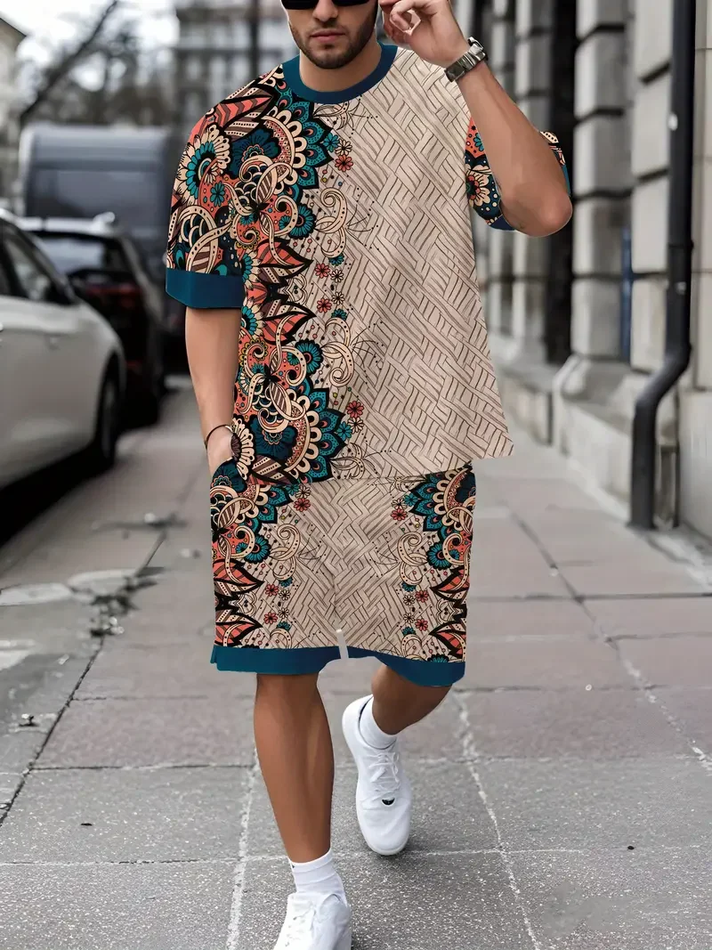 

2025-26 Summer Hot-selling Fashion Trend Luxury Suit 3D Printing American Street Breathable Quick-drying T-shirt Shorts Set