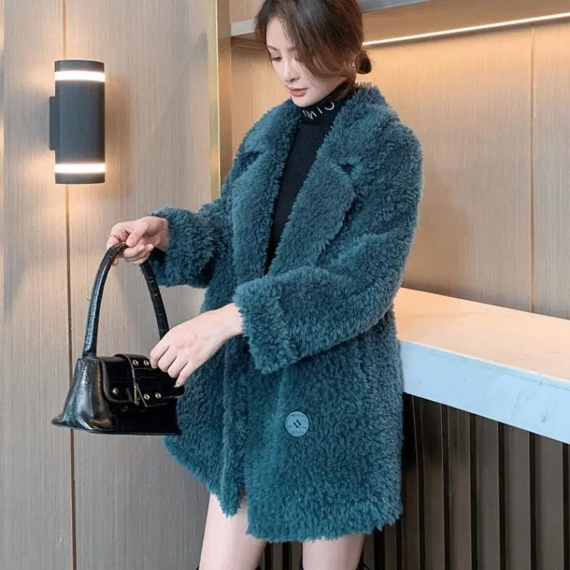 Thickened Imitation Lamb Wool Medium Long For Women 2024 Winter New Loose And Slimming Fur Integrated Granular Veet Coat