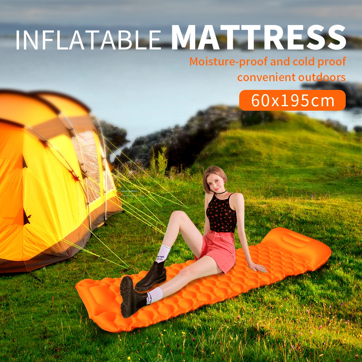 

Самонадувающийся уличный спальный коврик с подушкой, 77 дюйма * 23,6 дюйма * 2,4 дюйма, сверхлегкий надувной матрас для сна для взрослых