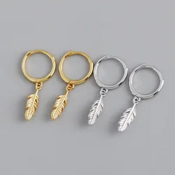 Women's Fashion Feather Small Hoop Earrings Cute Hollow Leaf Pendant Female Tiny Dangle Earring Accessories Simple Earring Hoops
