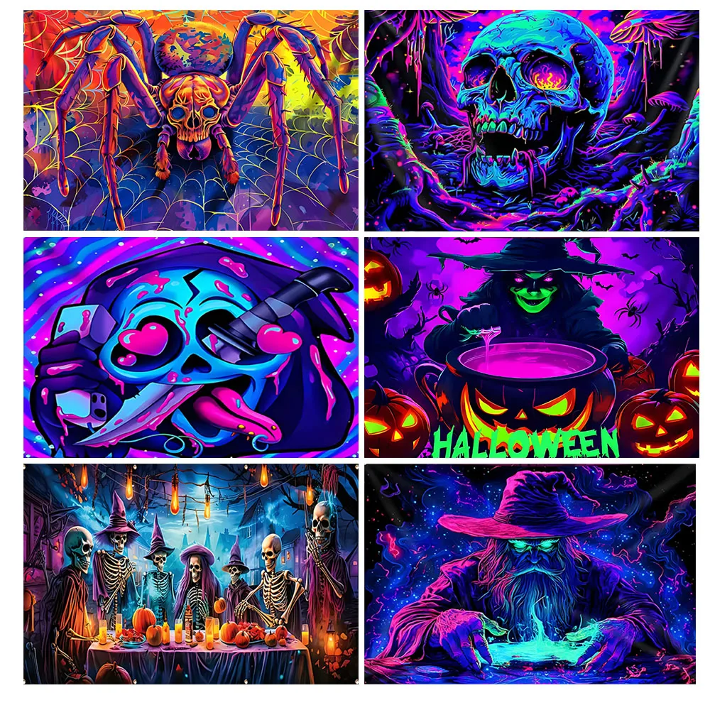 

Halloween Theme Party Colorful Background Carnival Decoration Pumpkin Ghost Moon Night Skeleton Element Photography Supplies