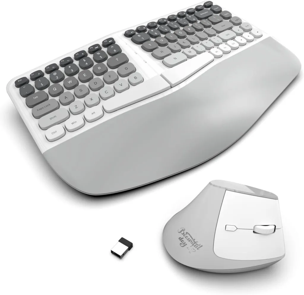 Jomaa Ergonomic Split keyboard and Mouse Creamy Wireless Keyboard Silent Mice Set with Wrist Rest for Laptop, PC, Windows