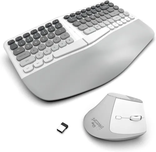 Imagen 1 del producto Jomaa Teclado y mouse divididos ergonómicos Teclado inalámbrico cremoso Juego de ratones silenciosos con reposamuñecas para computadora portátil, PC, Windows