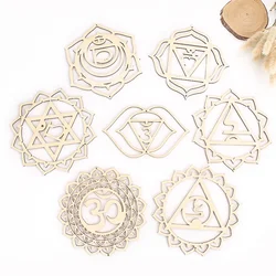7PCS/set Wooden Chakra Board Reiki Wall Sculpture Hanging Decoration Pendant Yoga Meditation Spiritual Energy Wicca Pendulum