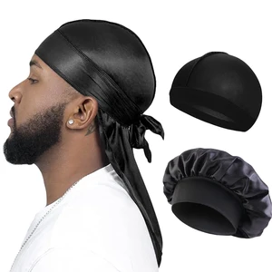 3 Buah / Lot Topi Bajak Laut Ekor Panjang Durag Sutra Pria Topi Gelombang Kubah Sorban Topi Wig Uniseks Pita Elastis Topi Satin 10 topi satin penjualan terbaik - №