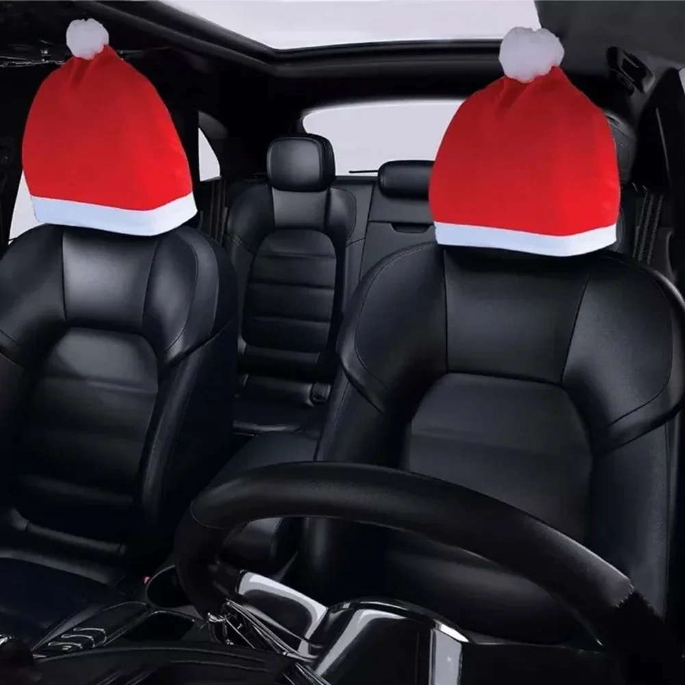 4PCS Christmas Car Seat Headrest Cover Christmas Ornaments Seat Protection Santa Hat Car Decoration Car Seat Accessories