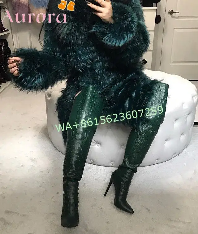 Gold/sliver Snakeskin Leather Over The Knee Boots Thin Heels Pointed Toe Long Boots Sexy Women Tight High Boot Modern Shoes