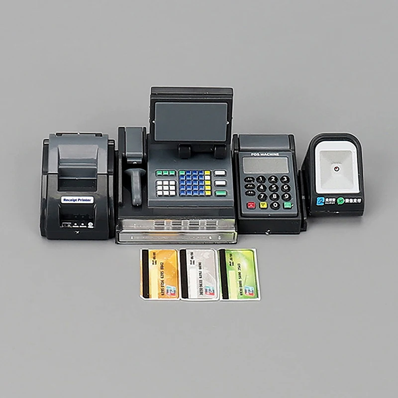 

Dollhouse Miniature Supermarket Cash Register Card Machine POS Machine Model DIY Dollhouse Supermarket Scene Pretend Play Toy