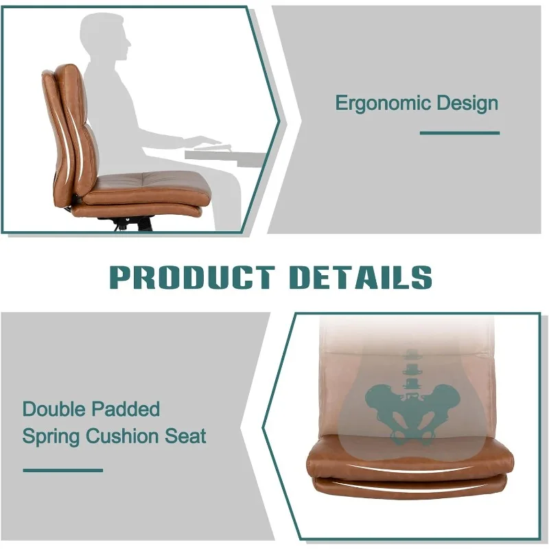 Armless Office Desk Chair With Wheels, Mid-Back Criss Cross Swivel Task Chair, Height Adjustable Cushioned Vanity Chair (Brown)