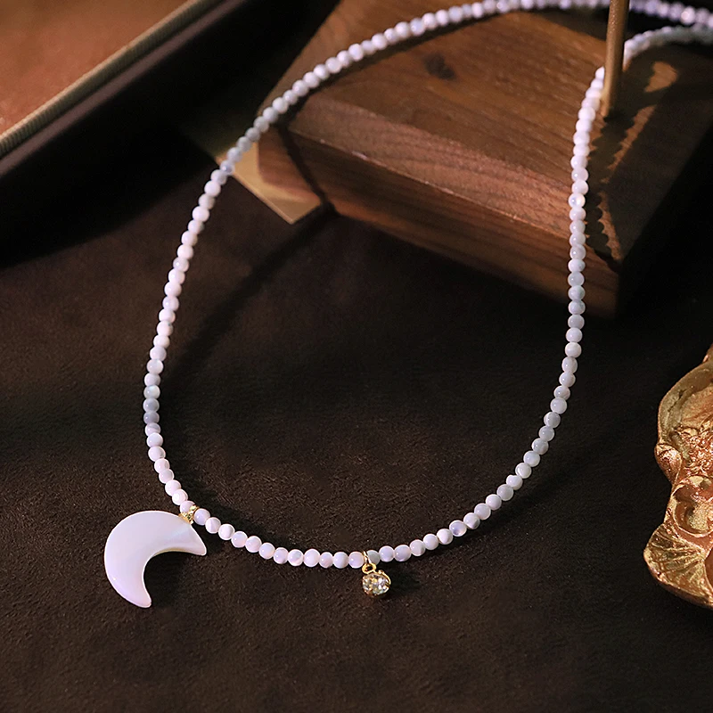Moon Shell Zircon Necklace Han - огляд і ціна Mother Of Pearl Shell Pendant Necklace