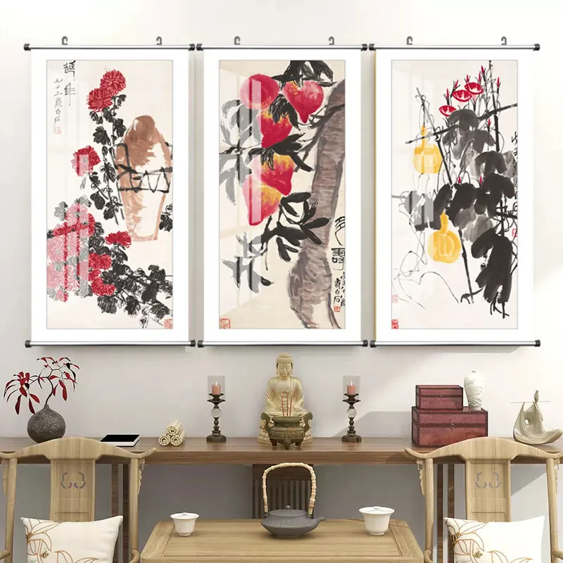 Qi Baishi Chinese Ink Style Radish Canvas Painting Poster Prints Wall Pictures For Living Room Home Décor（ALUMINUM FRAME）