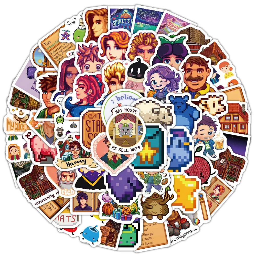103PCS Game Stardew Valley Sticker Pixel Stijl Graffiti Grappige Decoratieve Briefpapier Doos Plakboek Dagboek Waterdichte Sticker Speelgoed