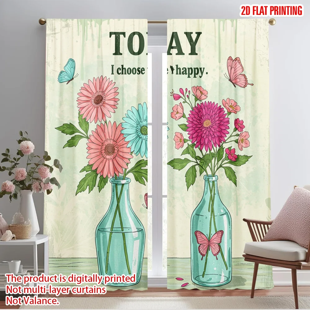 

2pcs 2D flat printing Window Drapes Today I Choose Happy Butterflies 100% Polyester Without Electricity All Season Party &
