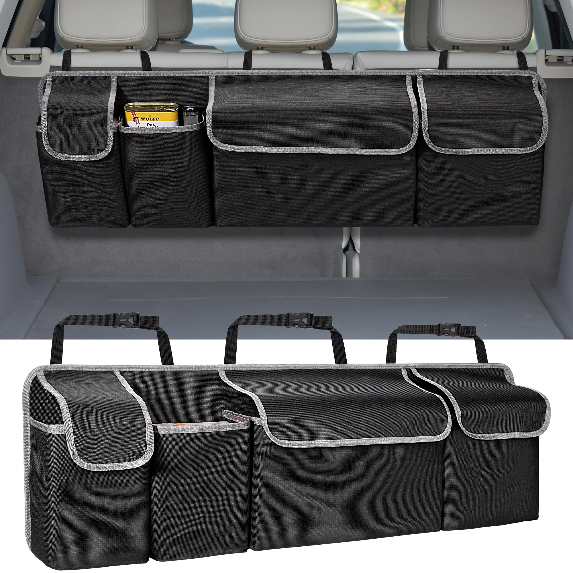 Organizador de porta-malas de carro para suv, banco traseiro, organizador suspenso para caminhão suv, mpv, atualização, sacos de armazenamento com 4 bolsos, 39*14 polegadas