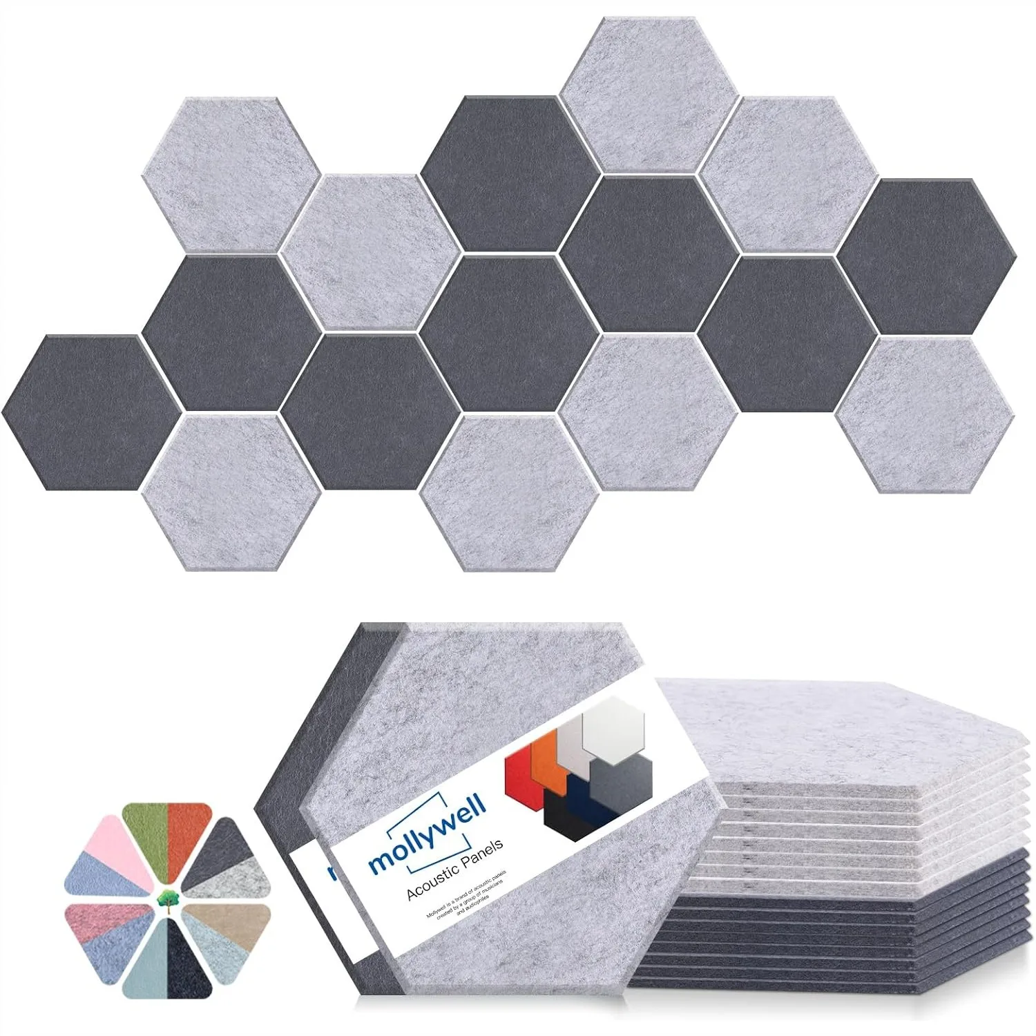 

Acoustic Panels 14x12 - Reduce Echo & Reverb, Noise Blocking Wall Tiles for Studio, Home Office, Moon & Silver Gray Sound