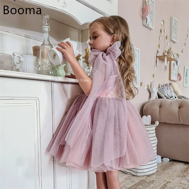 Booma A-Line Flowers Girl Dresses  Sequined Tulle Wedding Party Dress for Kids Knee-Length Girls Prom Gowns Customized